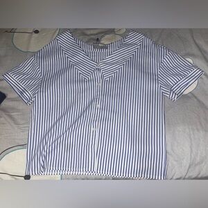 *Blue Striped Button Up Short Sleeve Top